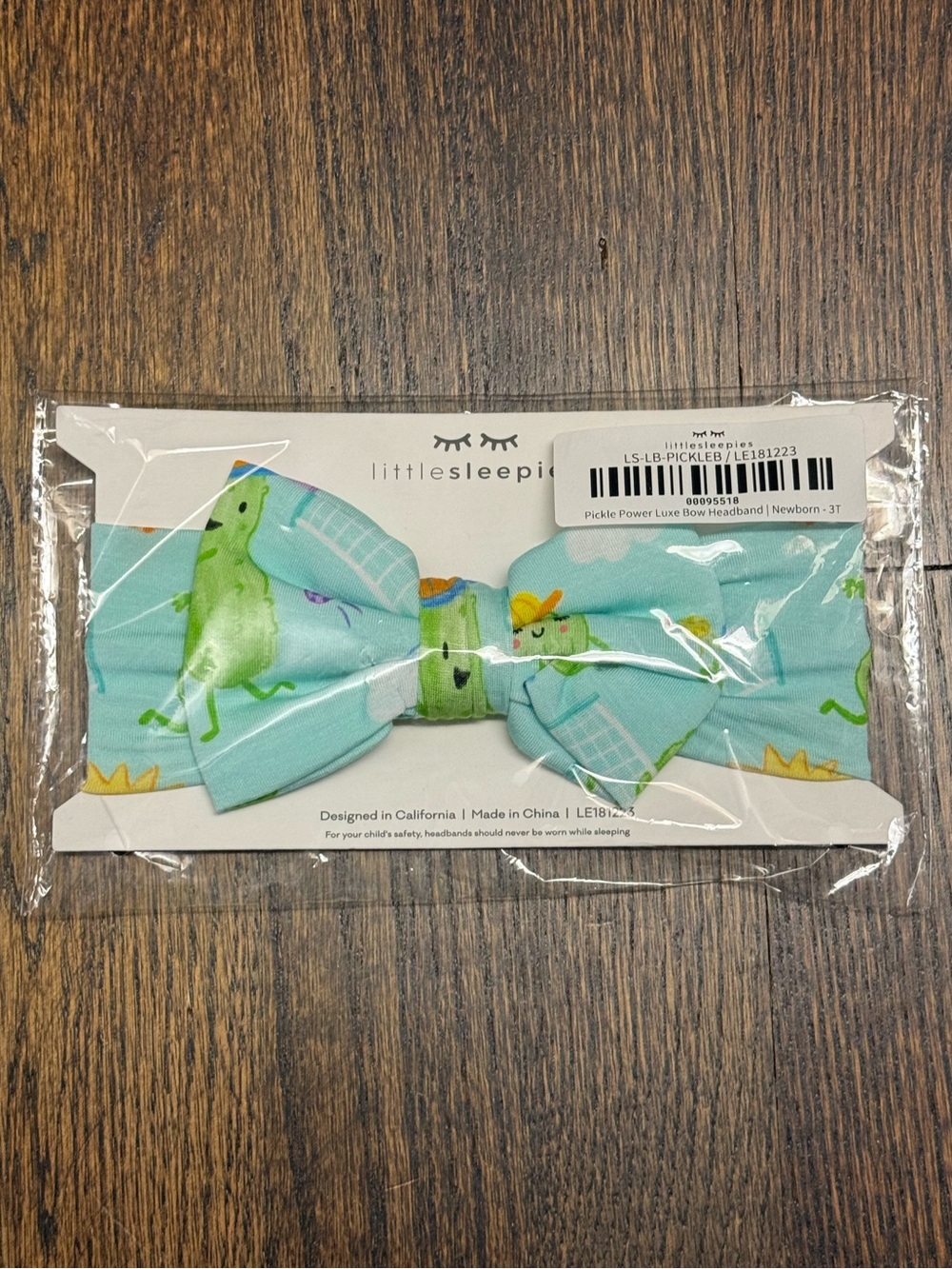 Little Sleepies Aqua Pickle Print Bow Headband with Yellow Accents